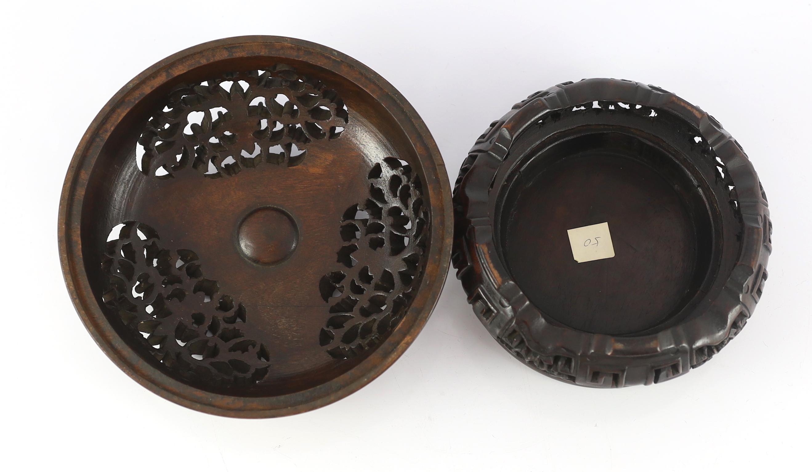 A Chinese hardwood censer cover and a similar stand, late 19th/early 20th century